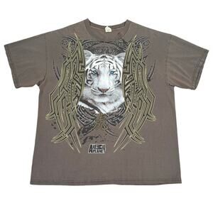 Vintage Animal Planet White Tiger T-Shirt XL Tribal Graphic Y2K Brown Tee